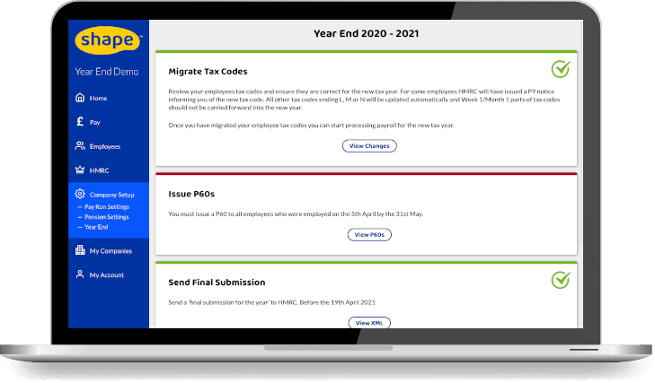 Shape year end overview screen