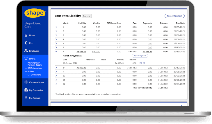 Shape HMRC liability screen